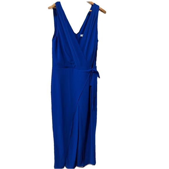 London Times Pants - London Times Cobalt Blue Jumpsuit Tie Side V Neck Tank Size 10